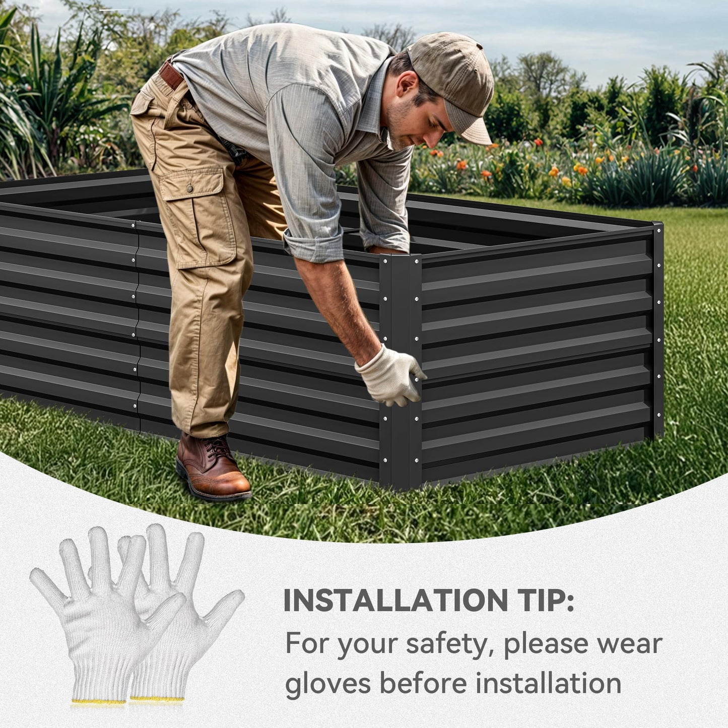 YITAHOME 6x3x2 ft 2pcs Galvanized Raised Garden Bed Kit, Large Metal Planter Box with Gloves & Support Rod, Outdoor Flower Bed for Plants Vegetables, Black