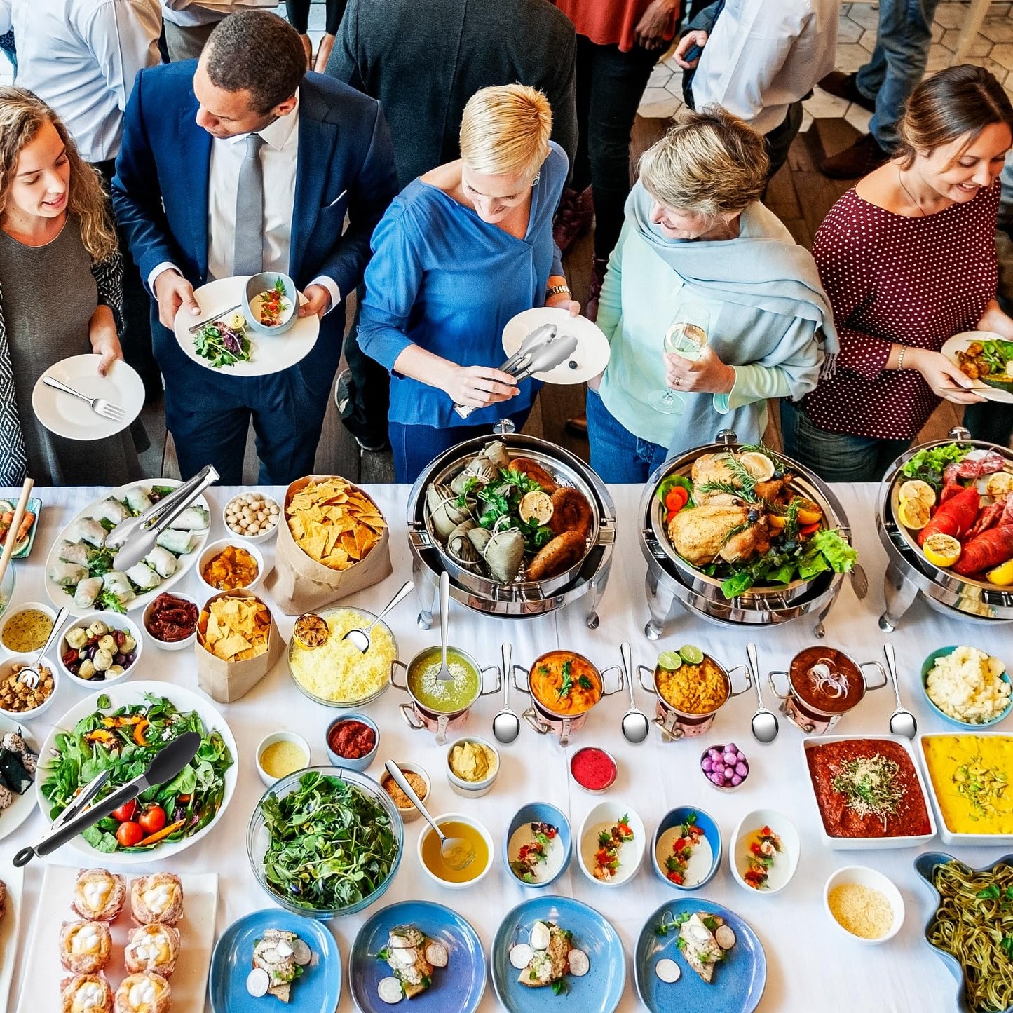 17PCS Serving Utensils Set Flatware, Stainless Steel Serveware Large Serving Spoons, Slotted Spoons, Forks, Tongs, Cake Server,Soup and Skimmer Spoon for Buffet, Catering, Party, Dinner (Silver)
