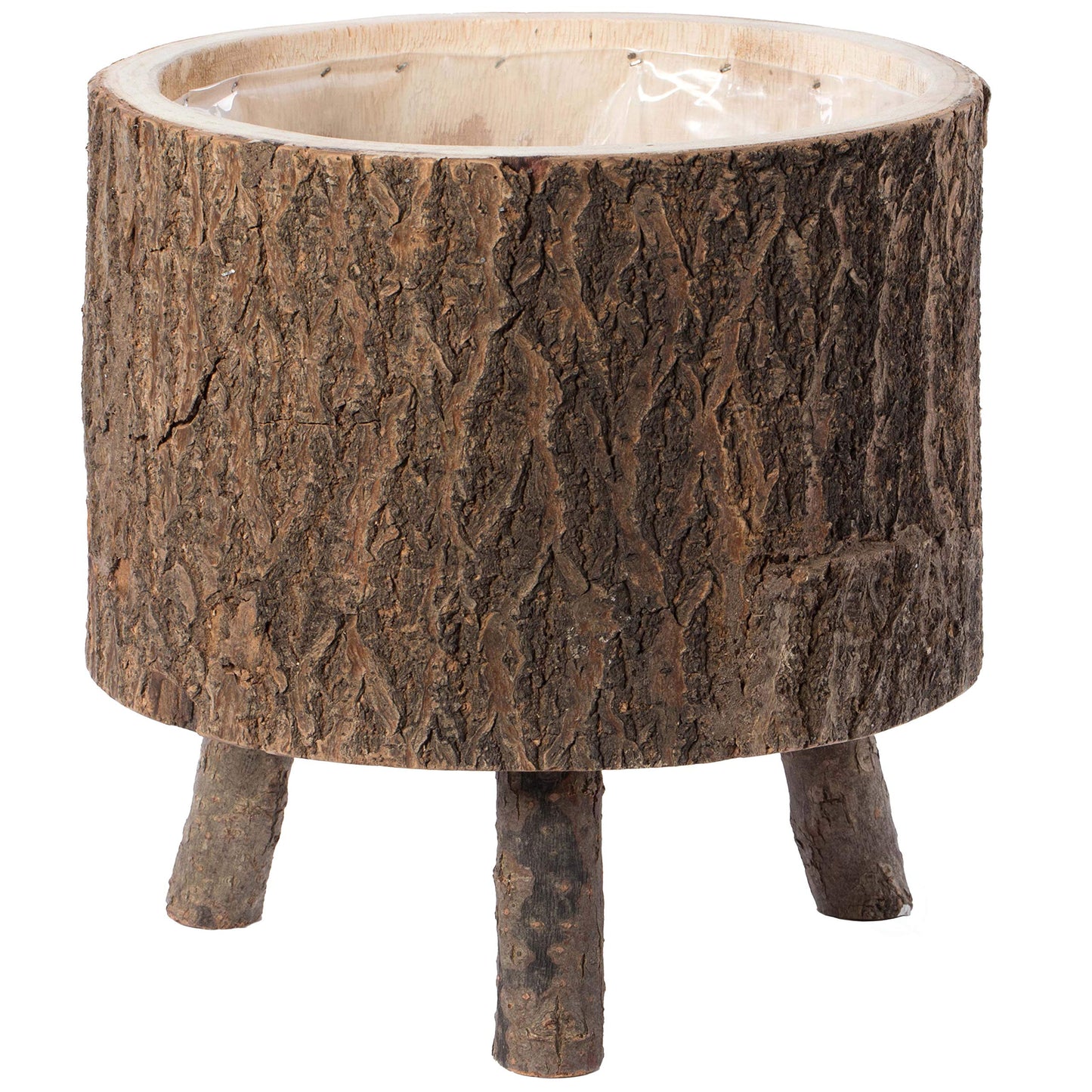 Vintiquewise Wooden Stump Tree Log with Bark Planter Pot with Small Tree Branch Legs