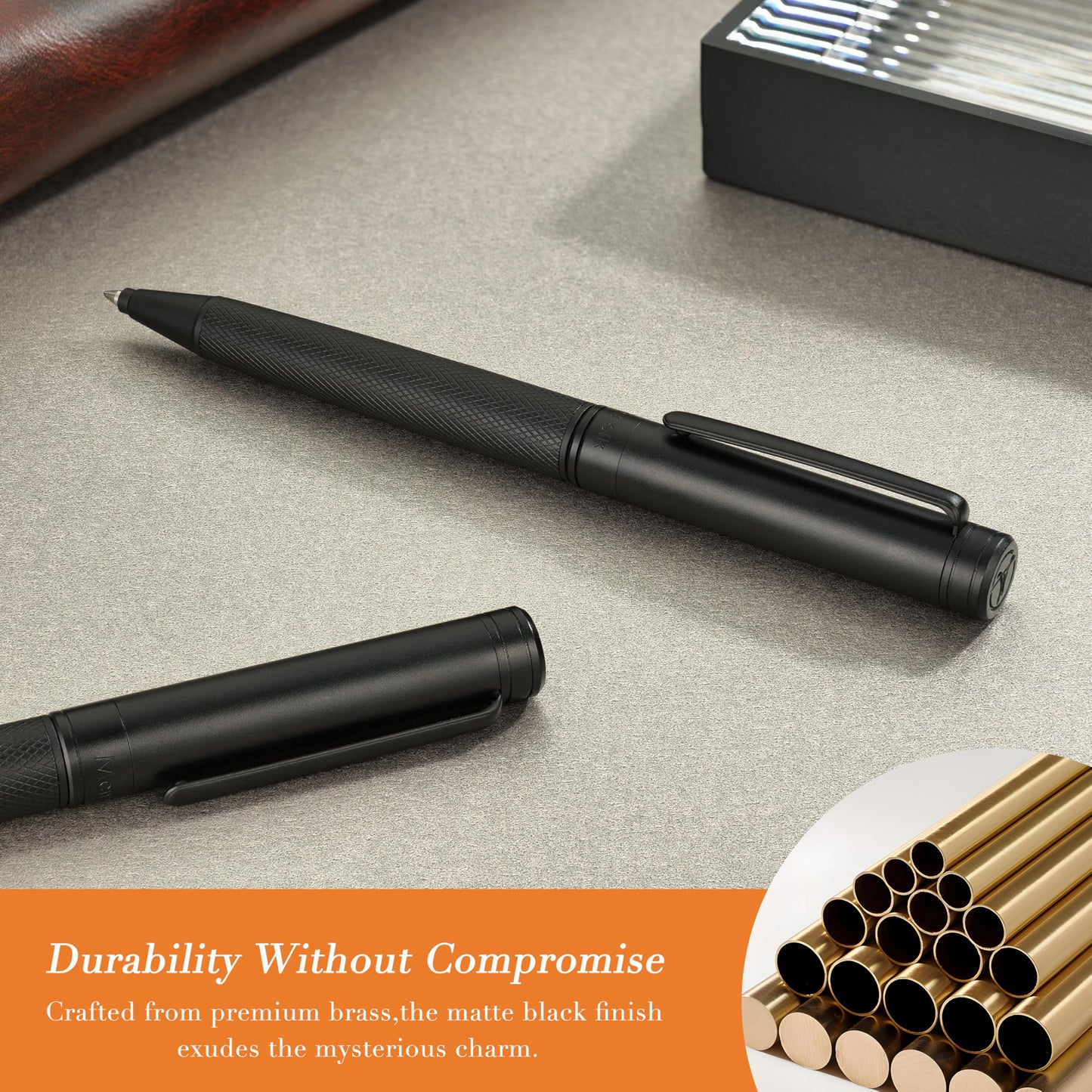 MCNTEIK Matte Black Forest Gel Pen, Exquisite Surface Texture Design, Black Ink Refill, Fancy Gift Set for Men & Women, Retractable, Business Signature, Executive, Unique, Office, Nice Designer Pens