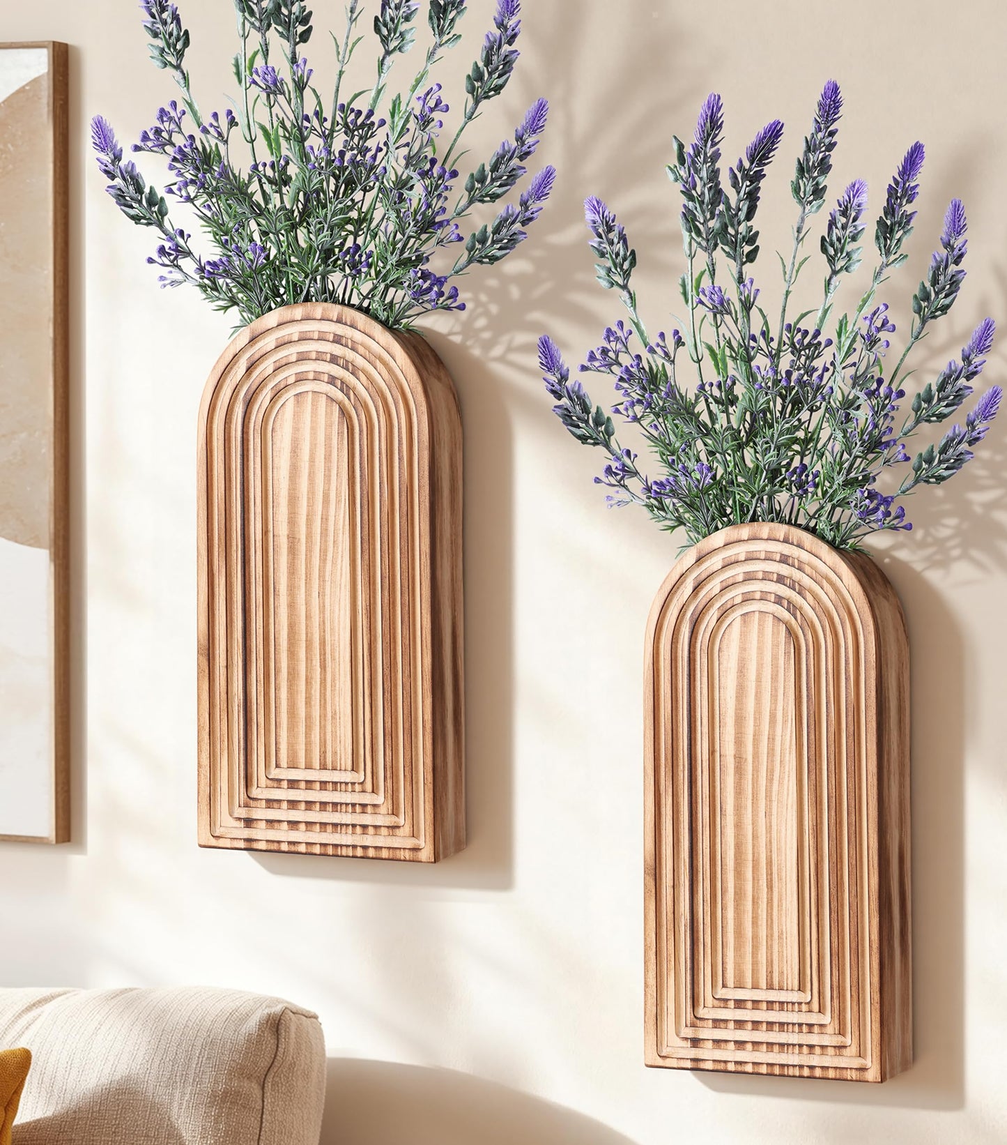 Wooden Wall Vase Set of 2, Wall Hanging Planter Modern Farmhouse Wall Decor for Boho Wall Decor for Indoor Entryway Hallway Bathroom Living Room Dining Room