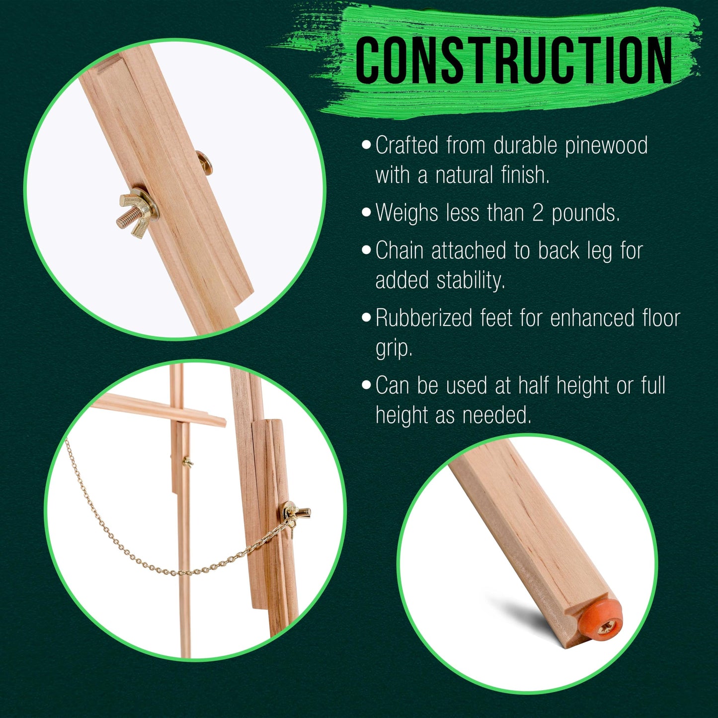 U.S. Art Supply 64" Wooden Easel Stand - Adjustable A-Frame Tripod for Painting, Drawing, Photos & Signs - Lightweight Easels, Wood Easel Stand for Sign Wedding Display 40" Canvas Capacity