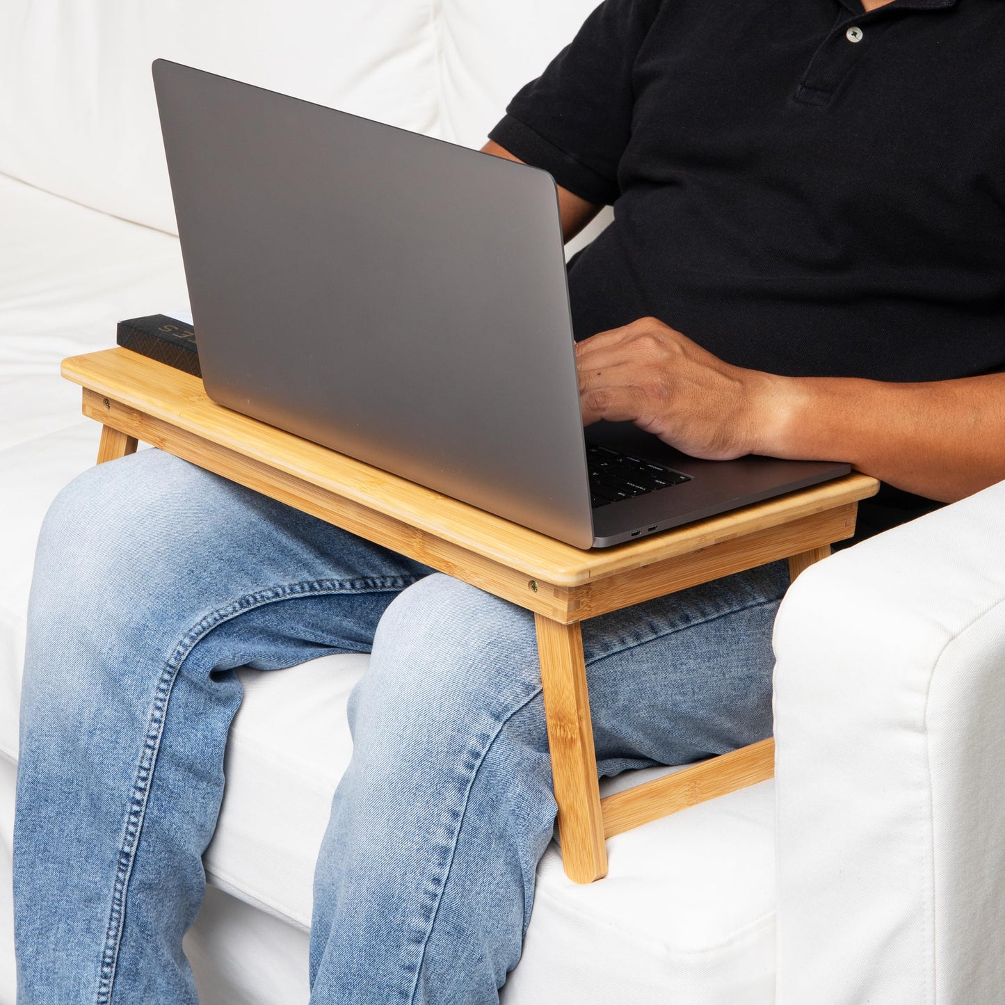 Mind Reader Lap Desk, Laptop Stand with Folding Legs for Bed Dorm Room and Home Office, Rayon From Bamboo, Brown