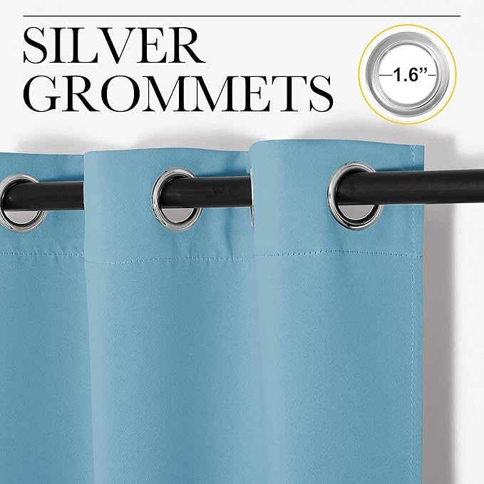 NICETOWN Thermal Insulated Curtains Blackout Draperies, Window Treatment Solid Grommet Room Darkening Drape Panels for Bedroom (Teal Blue, Set of 2, 34 by 45 inches Long)
