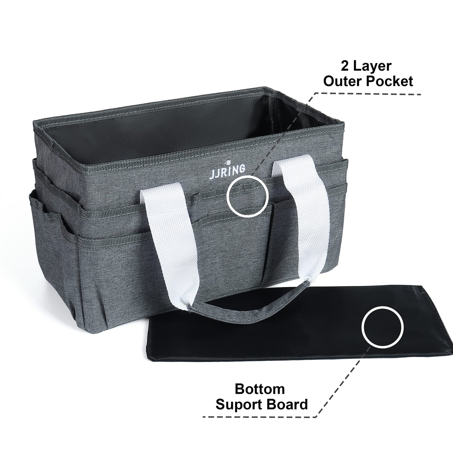 JJRING Craft Organizer Tote Bag, Art Storage Caddy with Multiple Pockets, Grey Sewing Bag for Art, Craft, Scrapbooking, Medical, and Office Supplies Storage
