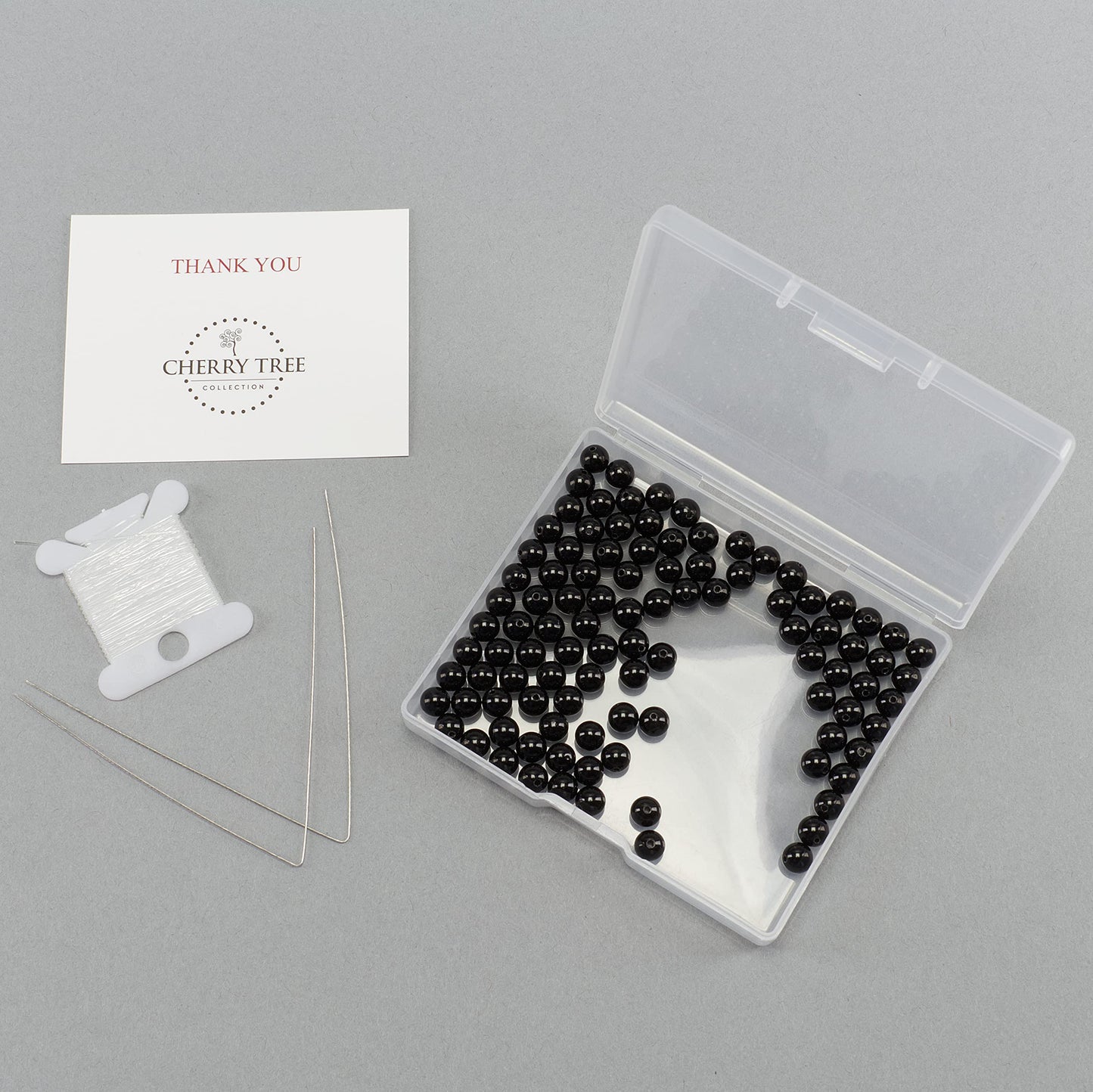 Cherry Tree Collection | 100PCS 6mm Black Agate Gemstone Round Beads for Jewelry Making | Includes Storage Box, Elastic String, and Needles