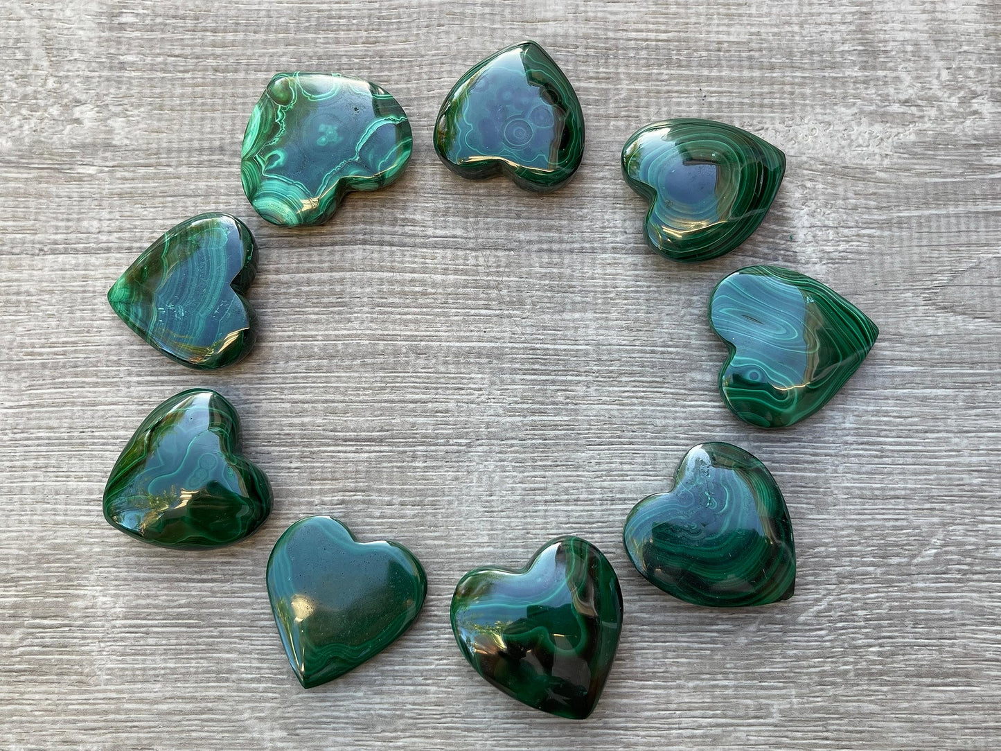 Malachite Gemstone Hearts, Polished Malachite Puffy Hearts, Malachite Crystal Palm Stone, Malachite Healing Crystal Hearts (1 Heart)