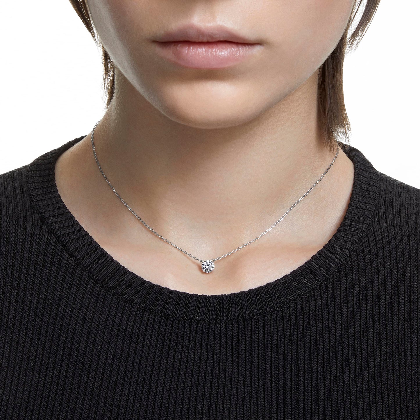 Swarovski Stilla Attract Necklace, Clear Round-Cut Crystal in a Rhodium-Finish Setting, Part of the Stilla Attract Collection