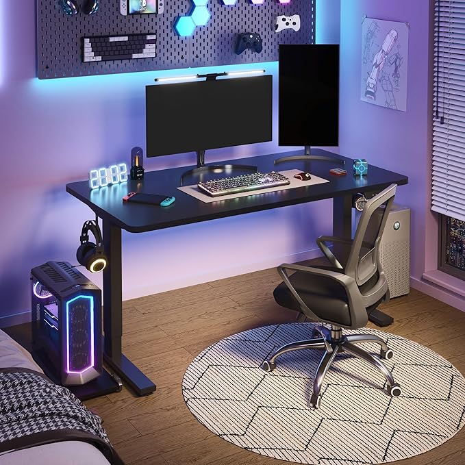 FLEXISPOT EN1 One-Piece Standing Desk, 40 x 24 Inches Small Adjustable Height Desk for Small Space Electric Sit Stand Home Office Table Computer Workstation (Black Frame + Black Desktop)