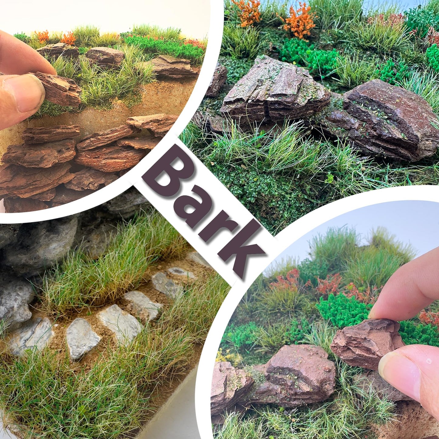 ZZZ SAN ZHI Miniature Bark Rock Model, Brown Tree Bark Texture, 5 Sizes, 200g Total (40g x 5 Packs) for Train Layouts, Railway & Car Diorama Scene Models