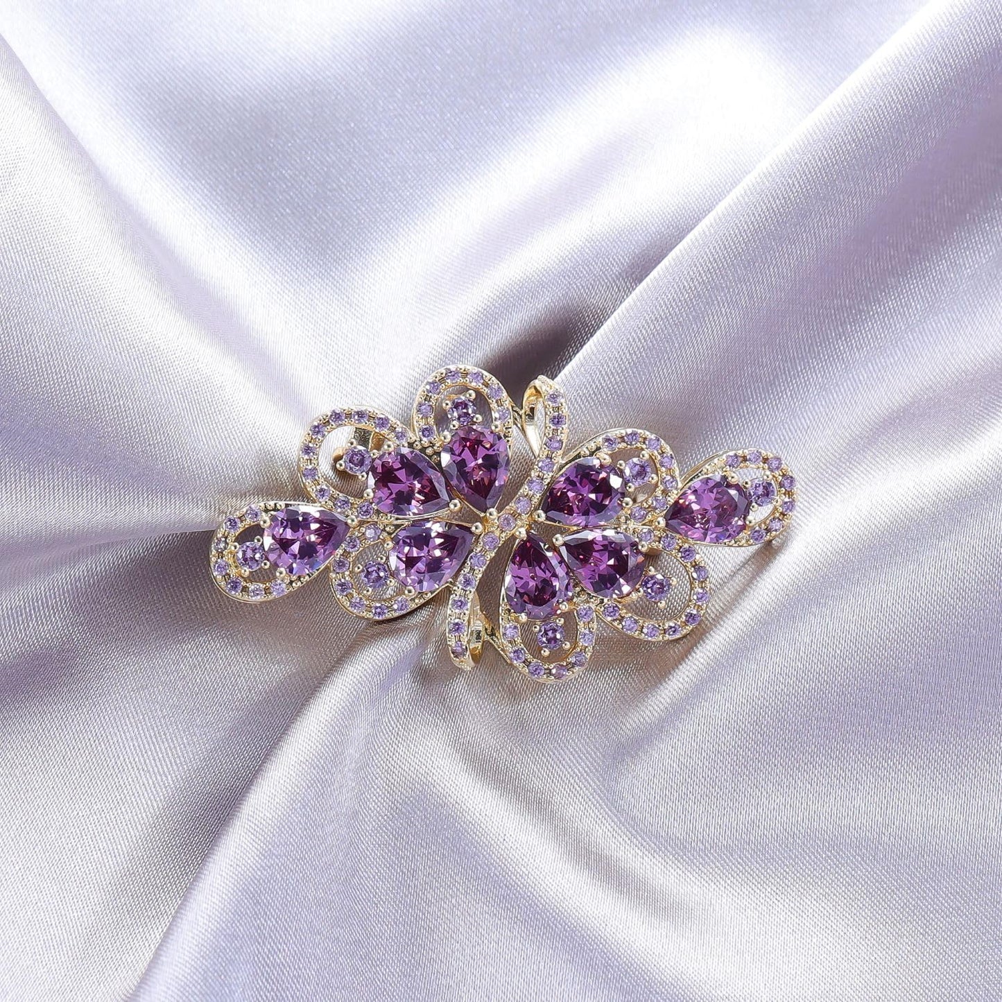 YOQUCOL Vintage Purple Zircon Crystal Rhinestone Bowknot Shape Brooch Pin For Women Golden Tone