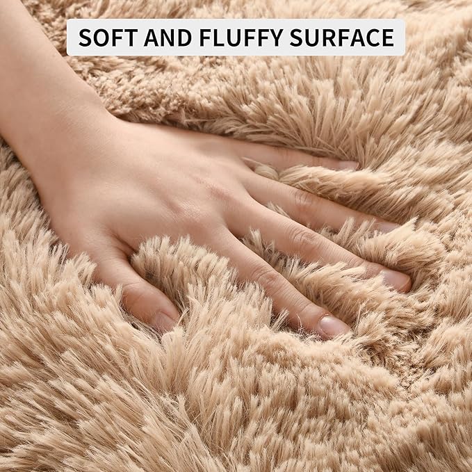 Tepook Super Soft Fluffy Rug for Bedroom, Modern Shaggy Fuzzy Kids Rugs for Living Room, Plush Indoor Nursery Home Decor Dorm Carpet with Non-Slip Bottom, Beige, 4 X 6 Feet