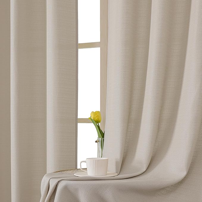 Chyhomenyc Curtains 72 Inch Length 2 Panels, Faux Linen Textured Light Filtering Soft Airy Privacy Farmhouse Curtain Drapes for Living Room Bedroom, 40 Wx72 L Inches, Moon Beige