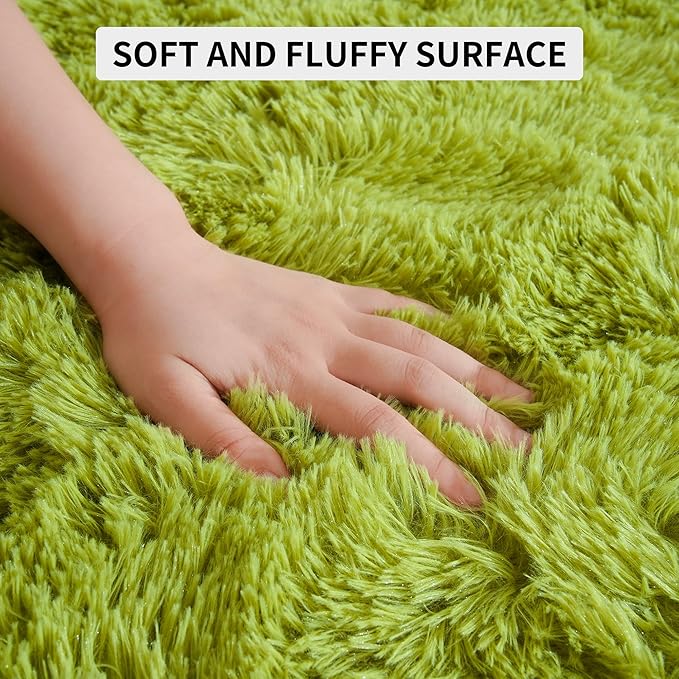 Tepook Fluffy Large Rugs for Living Room, Shag Area Rug 6x9 Soft Carpet for Bedroom, Modern Shaggy Rug for Kids Boys Girls, Plush Indoor Nursery Home Decor Rug with Non-Slip Bottom, Grass Green