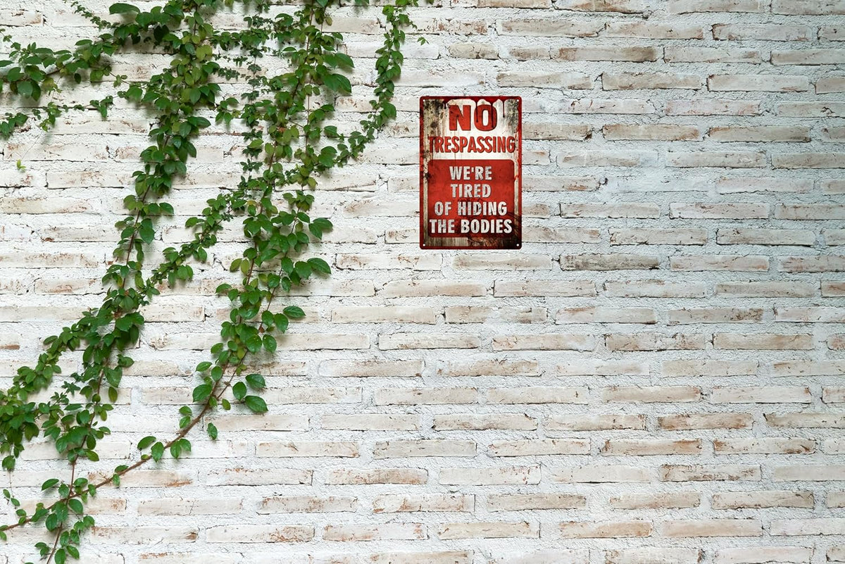 Vintage Tin Sign Retro Metal Funny No Trespassing Signs for Home Decor Stylish Wall Art Plaques Gift for Bathroom Kitchen and Gothic Wall Decor in Every Room 12x8 in