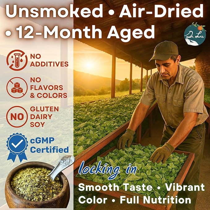 Dr. Lu’s Organic Yerba Mate Tea (Unsmoked) | High-Altitude Grown in Argentina | Naturally Caffeinated Clean Energy & Focus | 30 x 3g Vitality Brew Corn Fiber Pyramid Bags (No Plastic, No Nylon)
