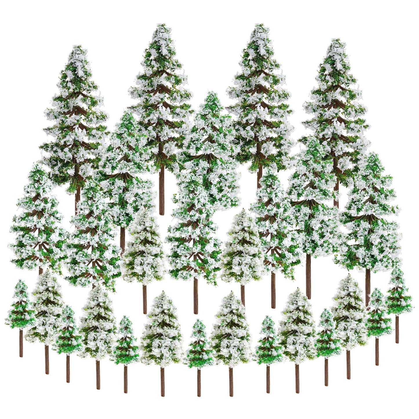 jiebor 28pcs Mini Christmas Trees Small Fake Miniature Snow Pine Model 2-5 Inch for DIY Village Train Railway Sand Table Buildings Architecture Diorama Garden Scenery Decor Supplies Green