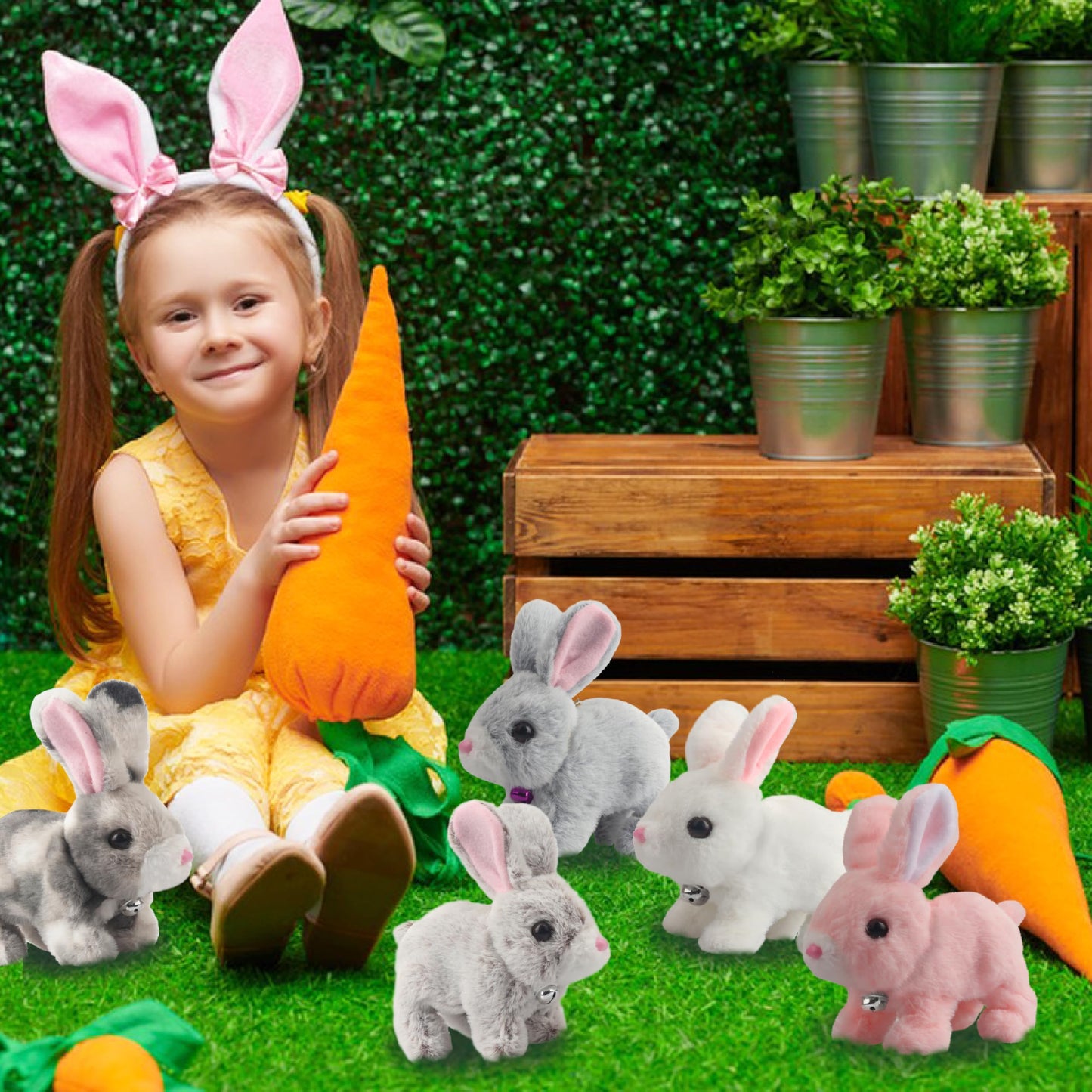 A-SZCXTOP Easter Hopping Rabbit Electronic Interactive Pet Plush Bunny Toy with Sounds Movements Animated Walking Wiggle Ears Twitch Nose for Toddlers Kids (Brown)