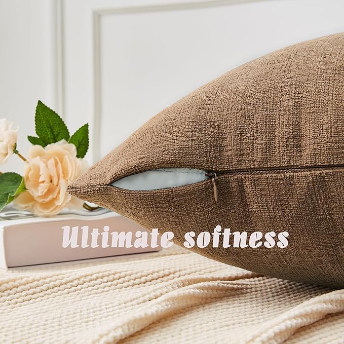 GAWAMAY Decorative Square Throw Pillow Covers 18"x18" Inch Set of 2, Super Soft Chenille Pillows Cover Fall Pillowcase for Living Room Bedroom Sofa Couch Cushion Cover Brown 45x45cm (No Inserts)
