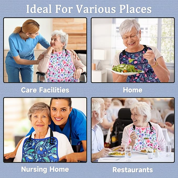 Adult Bibs-3 Pcs Washable Clothing Protector with Upgraded Crumb Catcher