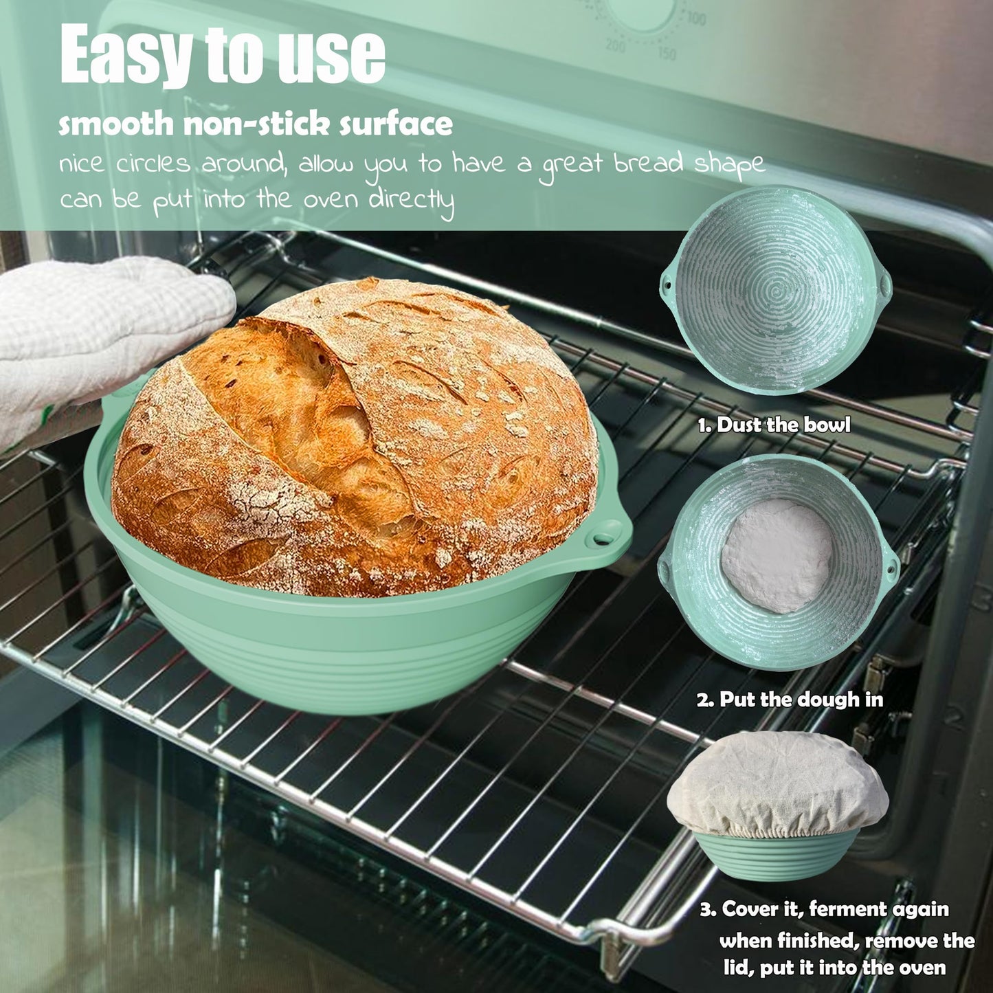 Silicone Bread Proofing Basket, 9 inches Sourdough Baking Bowl with liner Thick Foldable Reusable Handmade Bread Making Supplies for Bakers