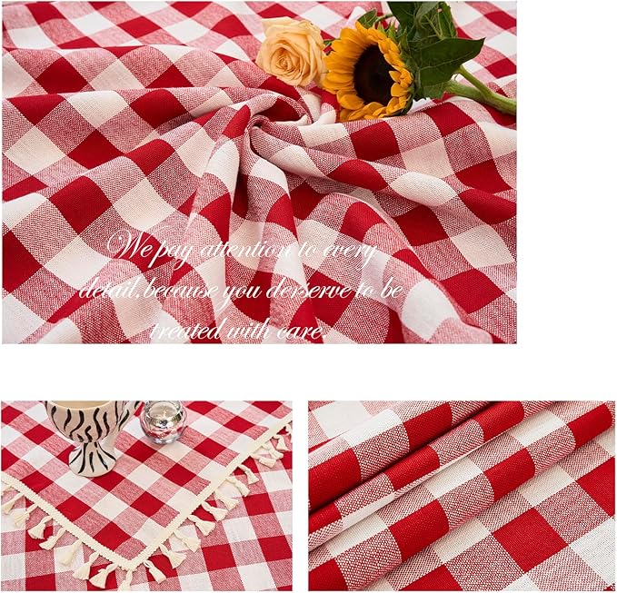 Table Cloth Rectangle Table-Rustic Gingham Tablecloth Buffalo Plaid Table Cloth for Thanksgiving Christmas Kitchen Dining Room (55x120 Inch,Red and White)