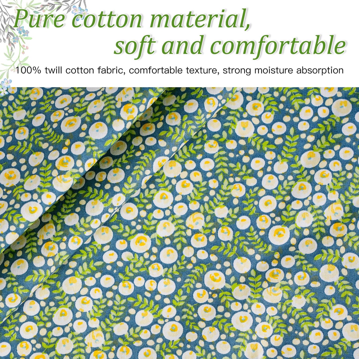 Fat Quarter Cotton Fabric Bundle 15Pcs 20x20 Inch Premium Cotton Quilting Fabric, Pre-Cut Quilt Squares for DIY Sewing, Quilting, Crafting, Patchwork & Home Decor Projects(Green)