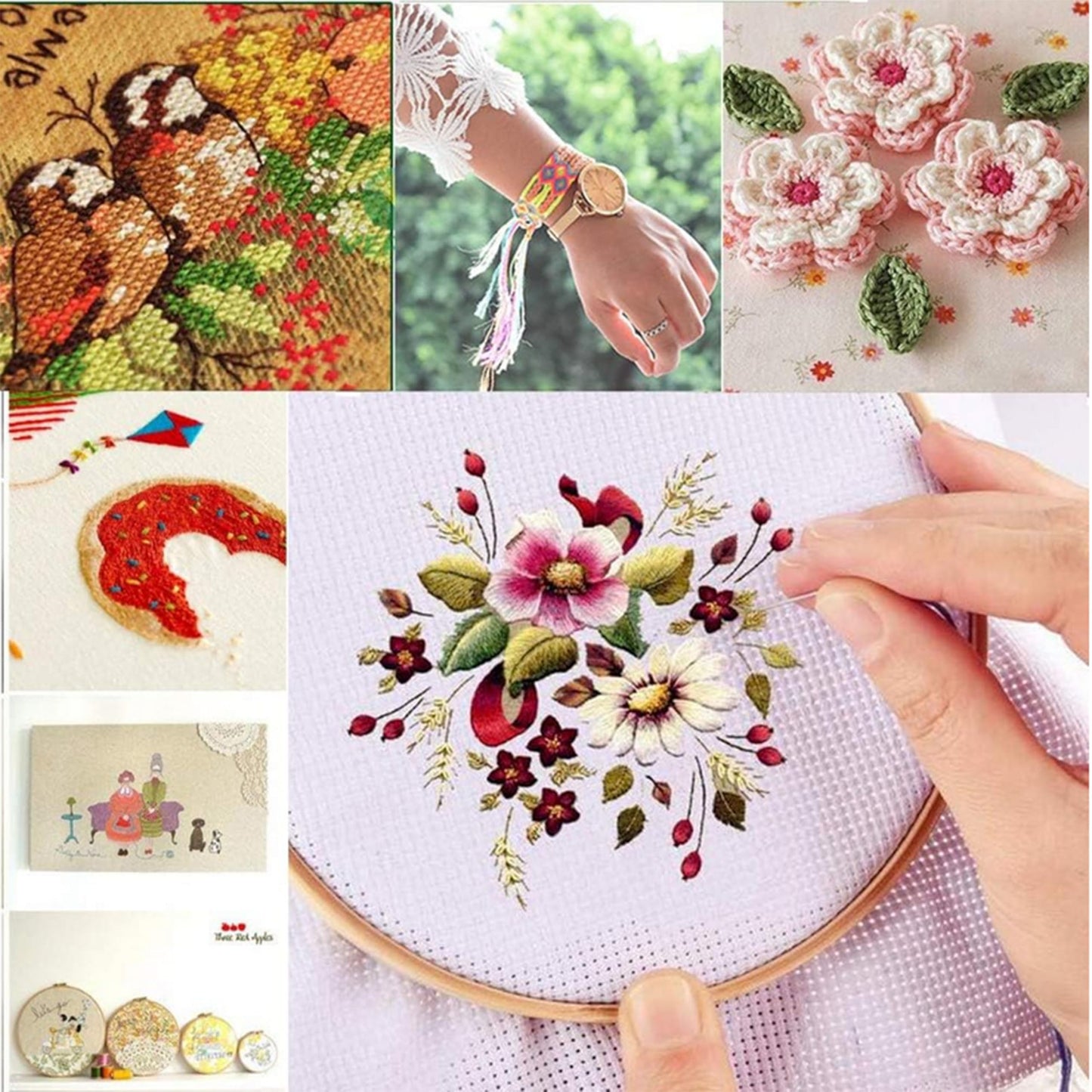XMZCOLA Embroidery kit for Beginners Adults,1200 Pcs + Friendship Bracelet String Kits with Storage Box,95 Colors Embroidery Thread and 1000 Crafts Beads,Embroidery Floss and Accessories