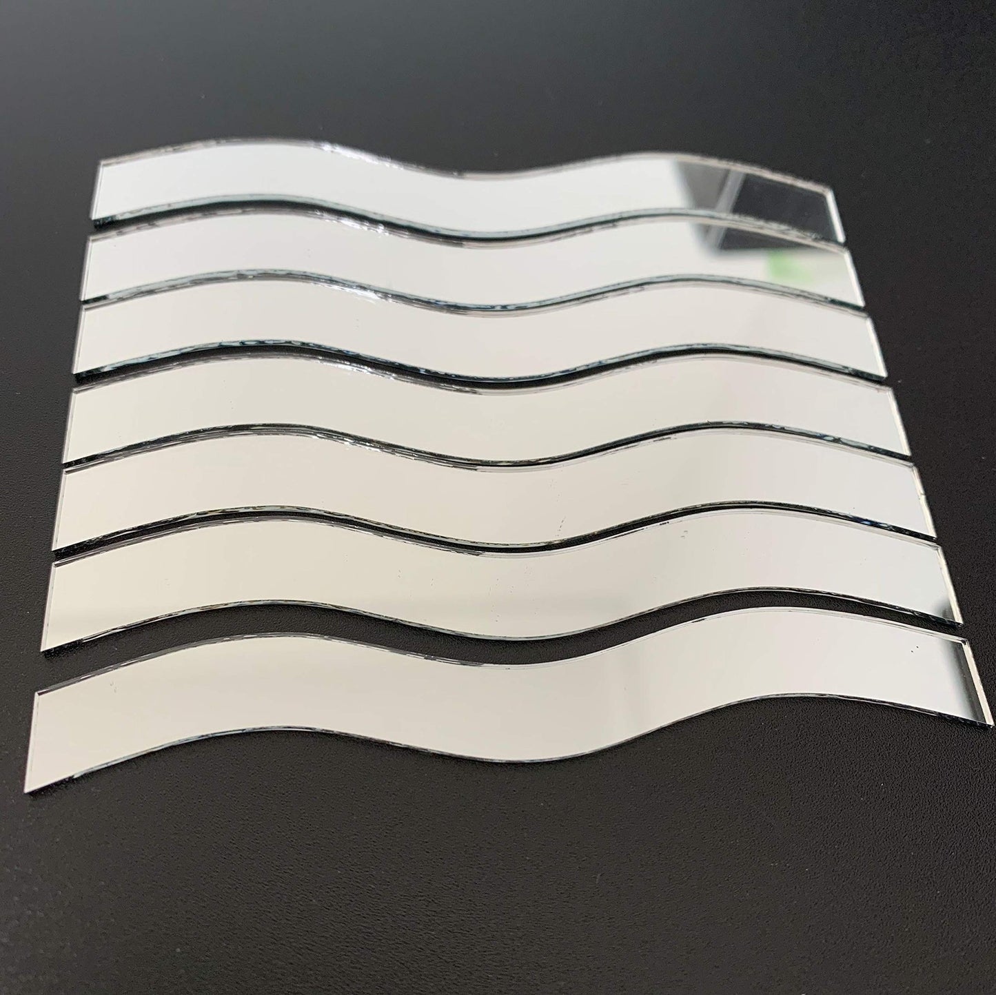 NUO RUI 50 Pcs 3/8’’ x 4’’ Wavy Rectangle Mirror Mosaic Tile for Art Craft Projects