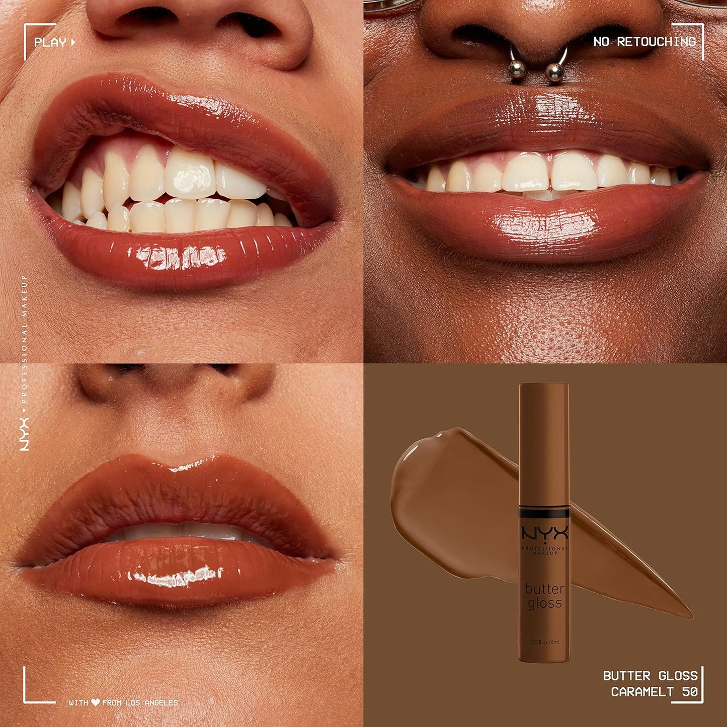 NYX PROFESSIONAL MAKEUP Butter Gloss Brown Sugar, Non-Sticky Lip Gloss - Caramelt (Medium Brown) (Pack of 2)