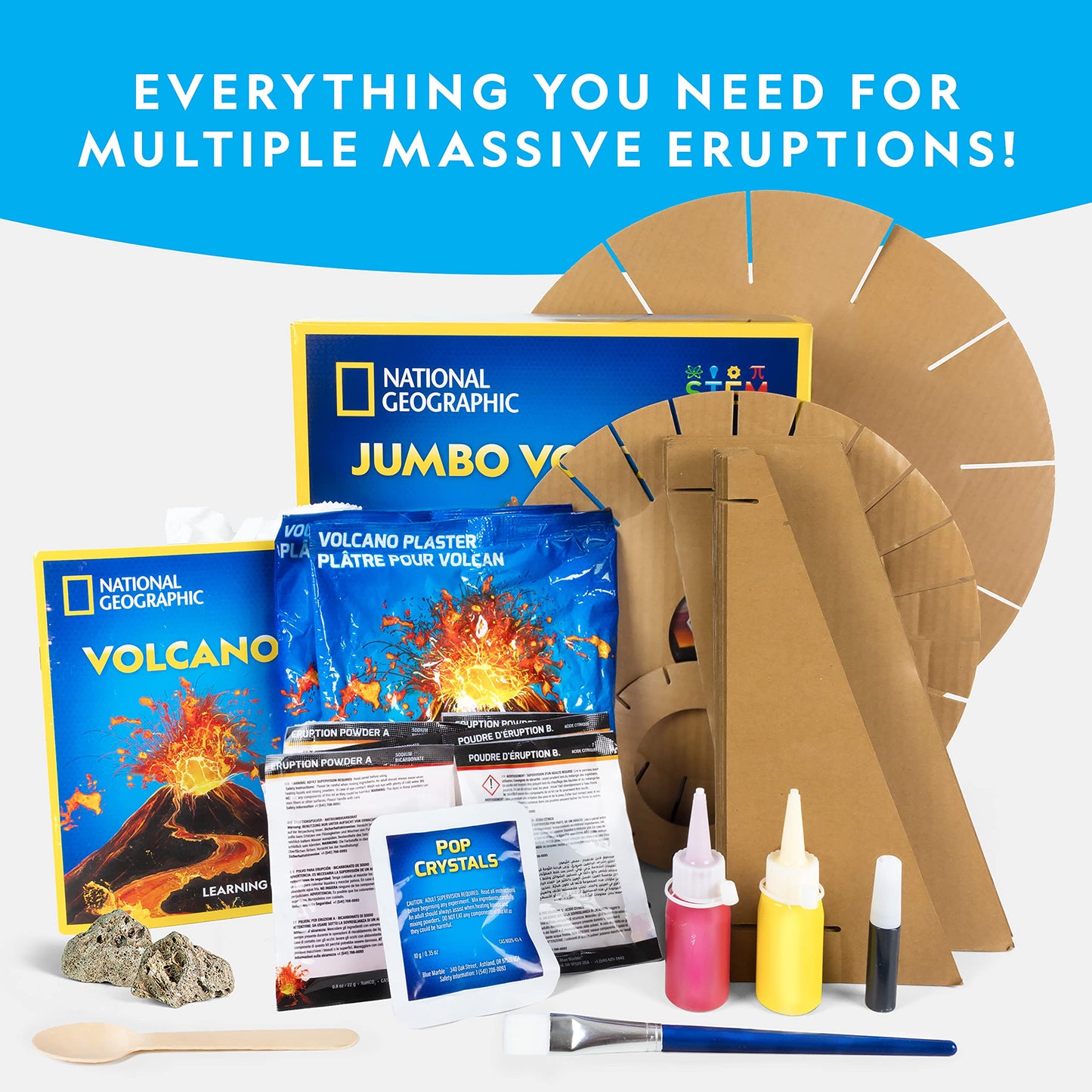 National Geographic Jumbo Volcano Science Kit - 18" Giant Volcano with Multiple Eruptions, Science Experiments, Science Fair Projects
