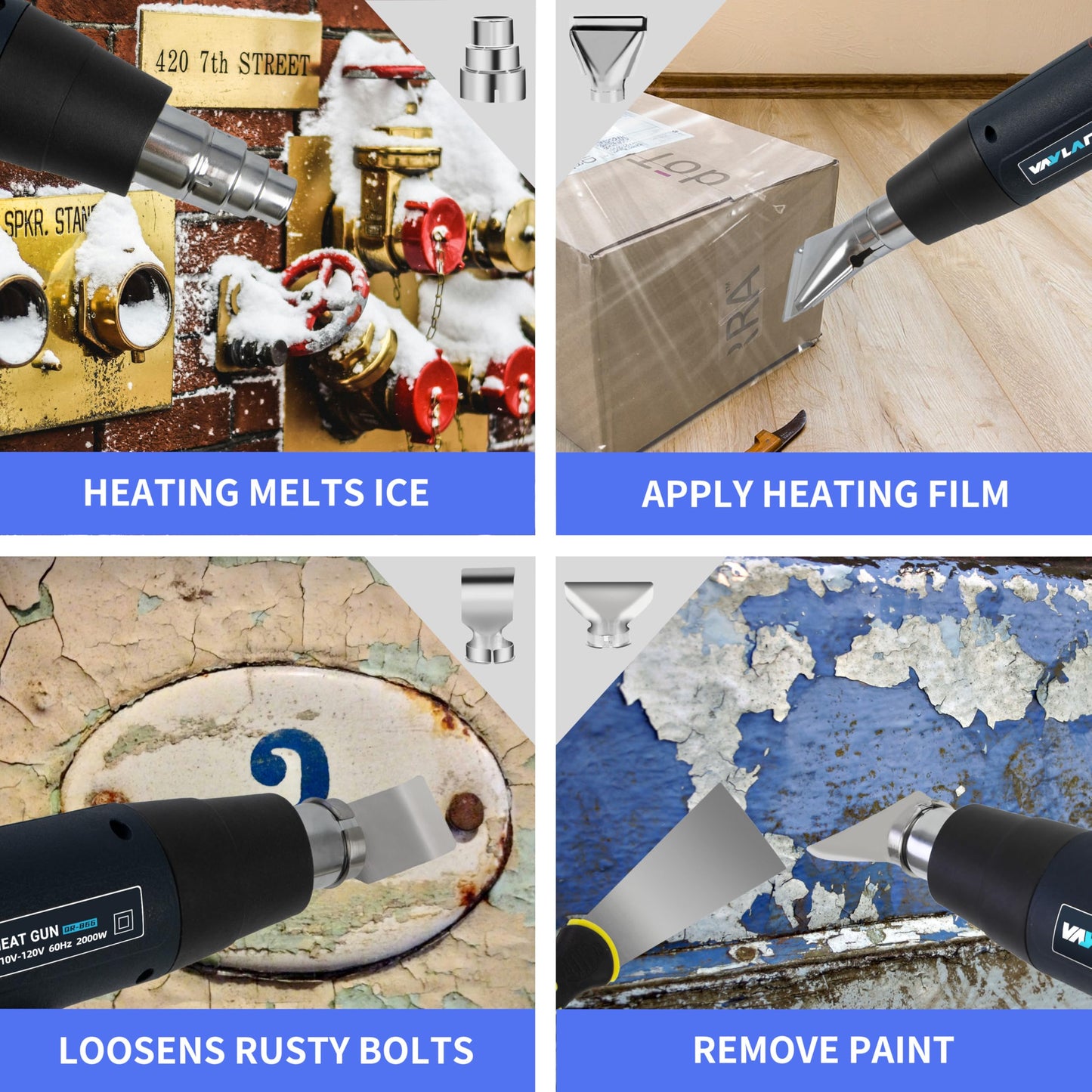 Heat Gun 1800W 122℉-1202℉（50℃- 650℃）Fast Heating Heavy Duty Hot Air Gun Kit Variable Temperature Control