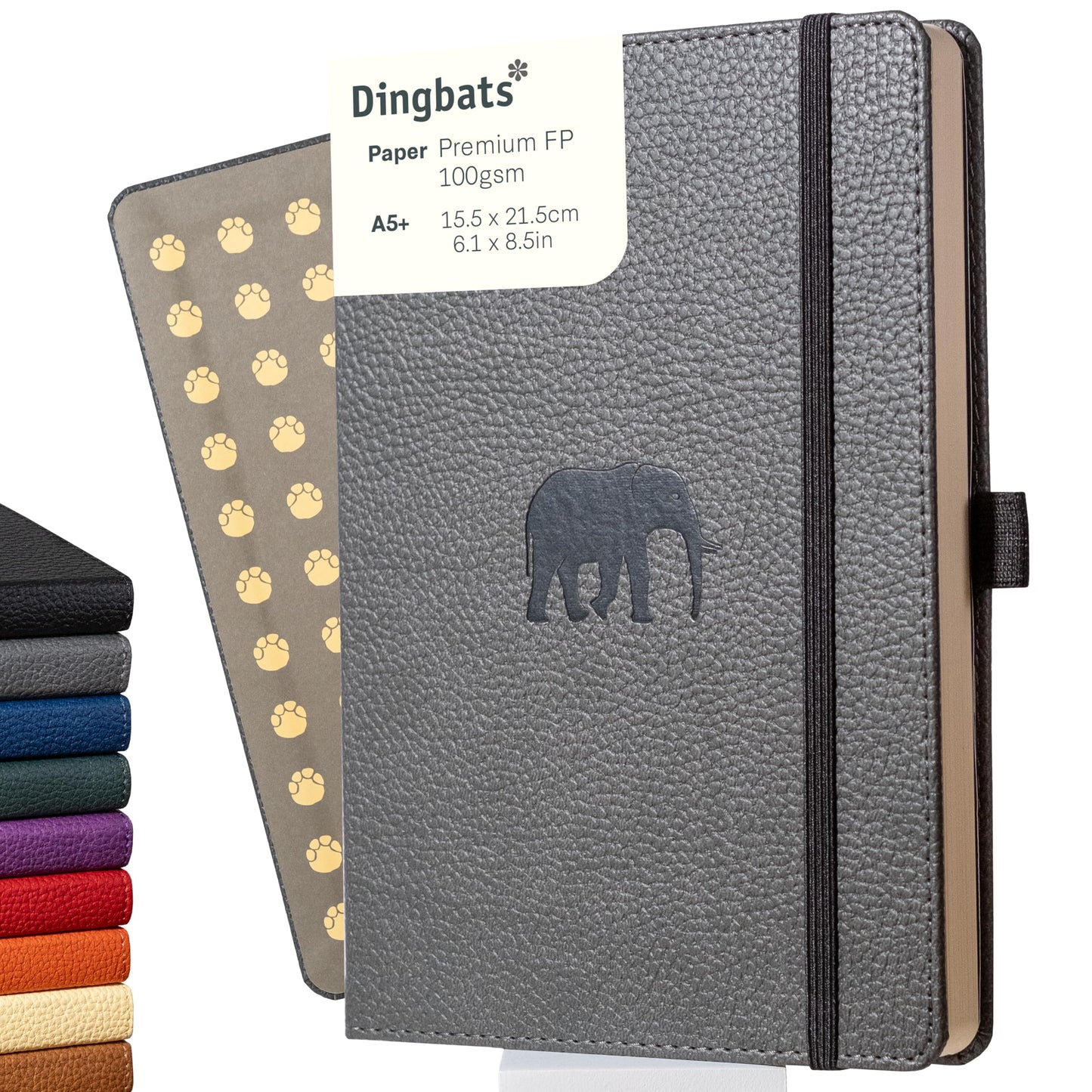 Dingbats* Wildlife Lined Writing Journal Notebook A5 - Vegan Leather Hardcover - Ideal for Work, Travel - Pocket, Elastic Closure, & Bookmark