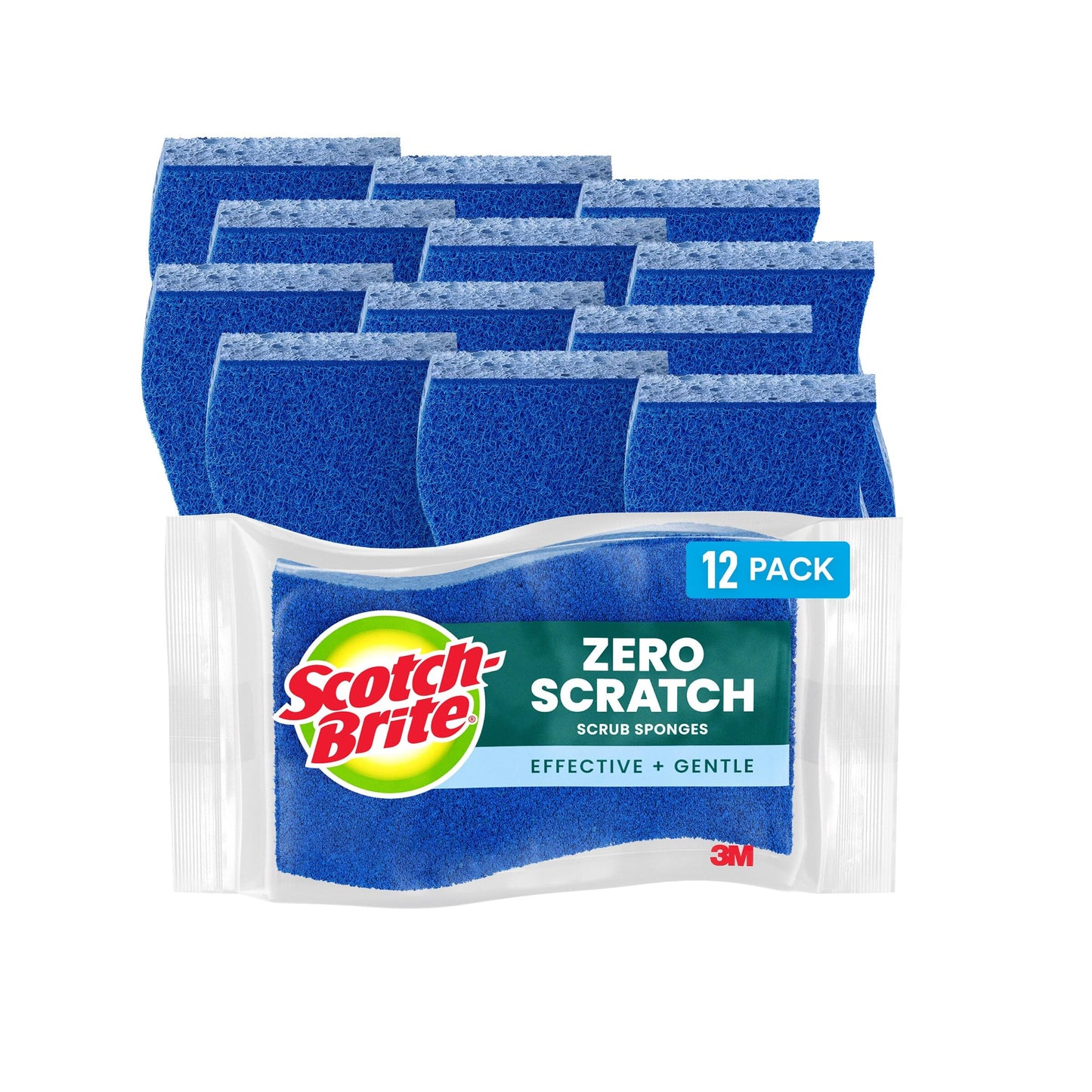 Scotch-Brite Zero Scratch Scrub Sponge, Non-Scratch Sponge, 12 Kitchen Sponges for Cleaning Around Home, Bathroom & More, Effective + Gentle Dish Scrubber, Best for Nonstick Pots and Pans