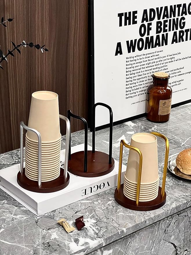 Wood Bathroom Cup Holder 8oz, Stylish Walnut Disposable Cup Dispenser, Plastic Mouthwash Cup Storage Organizer for Cups (Under 3.35in Diameter) -Perfect for Office, Kitchen, Gym, School or Cafes