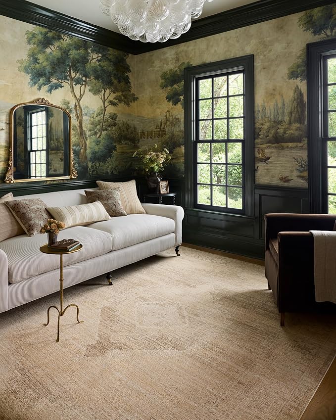 Loloi Chris Loves Julia Palma Collection PLM-07 Wheat/Taupe 11'-6" x 15'-7" Fringe Area Rug Vintage Style Boho Living Room Bedroom Carpet