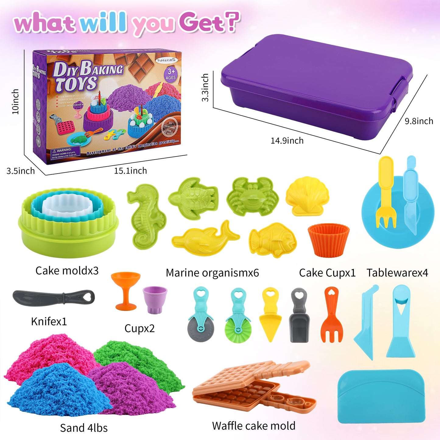 YIDESTARS Sensory Play Kit: Sand Art & Ice Cream Toy - 4lbs Colorful Sand,Molds,Tools,Sandbox w/Lid - Fun Gift for Kids(3-8)