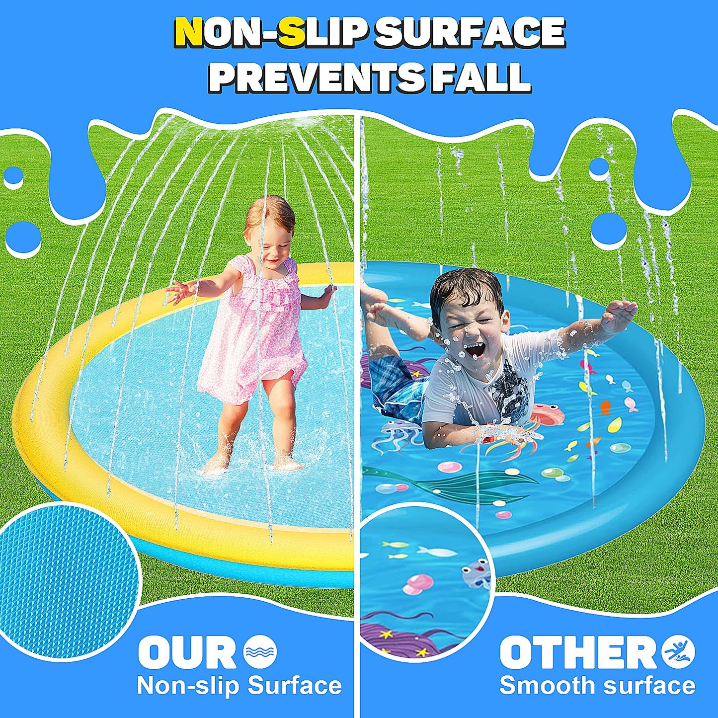 Thicken 94'' Splash Pad, Non-Slip Splash Pad for Kids and Dogs, Toddler Sprinkler Pool & Splash Play Mat, Summer Outside Water Toys Large Splash Pads for Kids Activity, Easy to Use/Clean