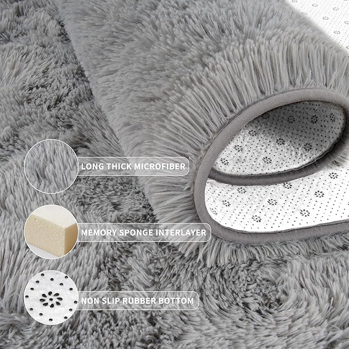 Tepook Super Soft Fluffy Rug for Bedroom, Modern Shaggy Fuzzy Kids Rugs for Living Room, Plush Indoor Nursery Home Decor Dorm Carpet with Non-Slip Bottom, Grey, 2 X 3 Feet