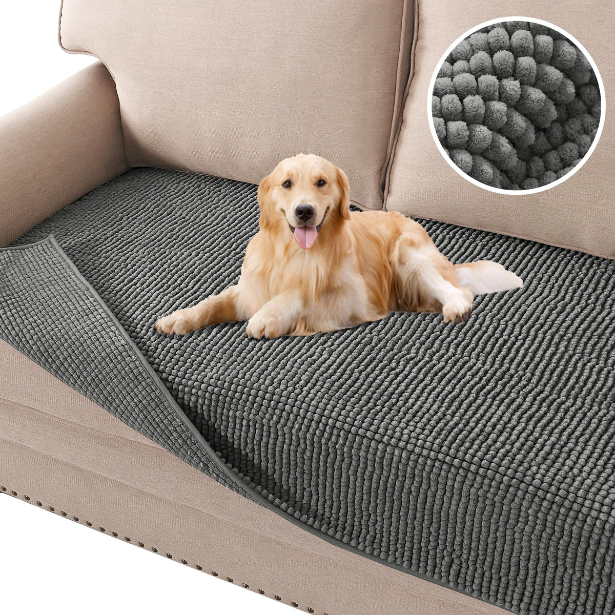 H.VERSAILTEX Plush Chenille Dog Bed Cover Thick Soft Sofa Cover for 3 Cushion Couch Anti Slip Couch Cover Furniture Protector for Dog, Pet, Cat (35" x 74", Oatmeal)