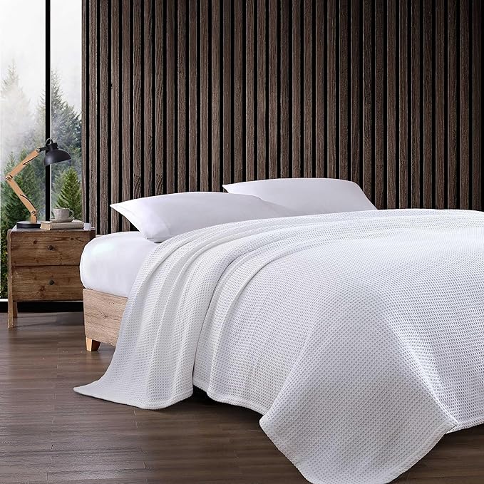 Eddie Bauer - Queen Blanket, Super Soft & Medium Weight, Softens Every Wash (Solid Waffle White, Queen)