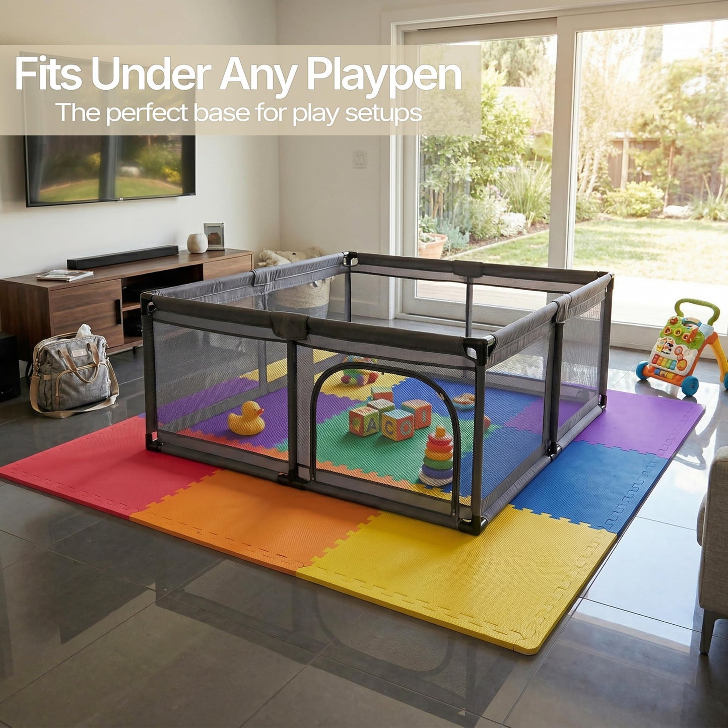 FlooringInc Baby Play Mat for Floor, Extra Large 2'x2' Foam Floor Tiles for Kids, Soft Interlocking Puzzle Mat, 1/2 Inch Thick, Non-Toxic EVA (Rainbow, 48 Tile Pack, 192 Sq Ft)