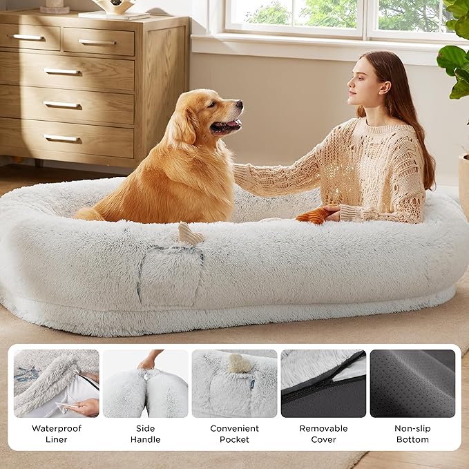 Bedsure Human Dog Bed for Adult, Plush Giant Calming Nest Bed Orthopedic