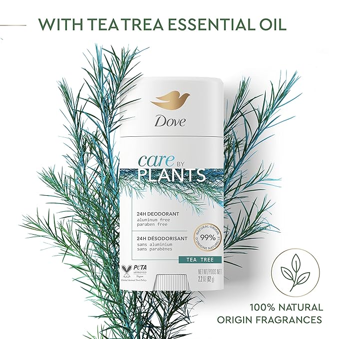 Dove Care by Plants Deodorant Stick for long-lasting deodorant protection Tea Tree aluminum free deodorant 2.6 oz 3 Count