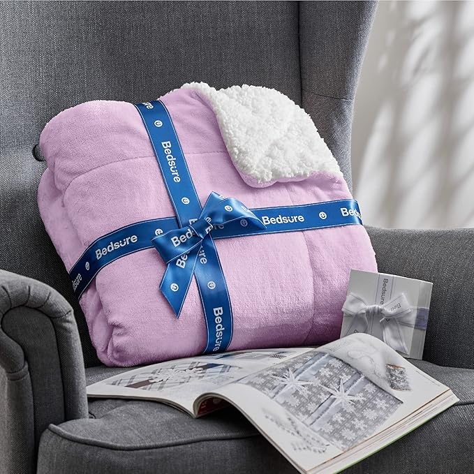 Bedsure Sherpa Fleece Throw Blanket for Couch - Thick and Warm, Soft Fuzzy Plush Throw Blanket for Winter, Lilac, 50x60 Inches