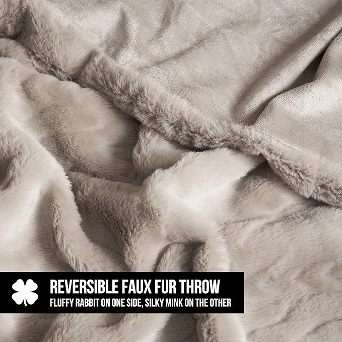 Lucky Brand Embossed Cable Rabbit Faux Fur Throw Blanket - Tan - 50"X70" - Plush & Soft