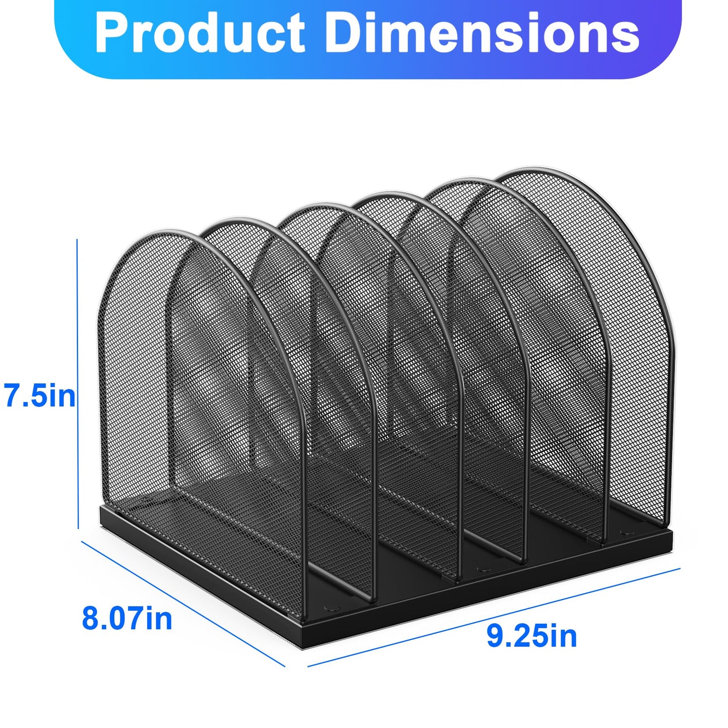 gianotter Desktop File Organizer, Desk Organizer with 5 Compartments, Paper Organizer for Desk, Workspace Organizers for Office Supplies (Black, Upright Style)