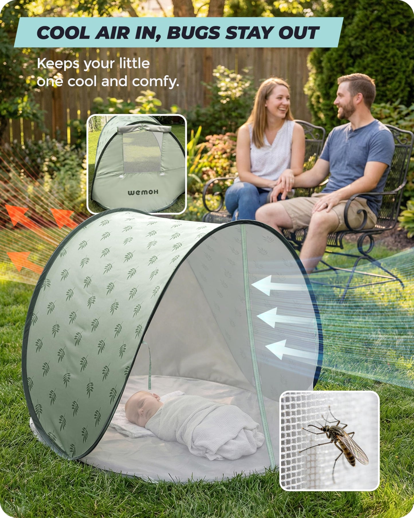 WEMOH Baby Beach Tent, 2026 Upgrade Pop Up UPF 50+ UV Protection Sun Shelter Canopy with Mosquito Net Portable Outdoor Shade Summer Essentials for Babies & Toddlers