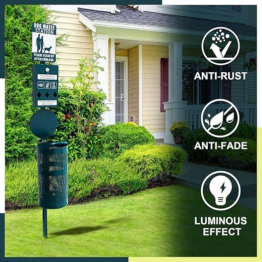 Qinyoung Dog Waste Station Galvanized Steel Pet Bin Bag Dispenser, Green
