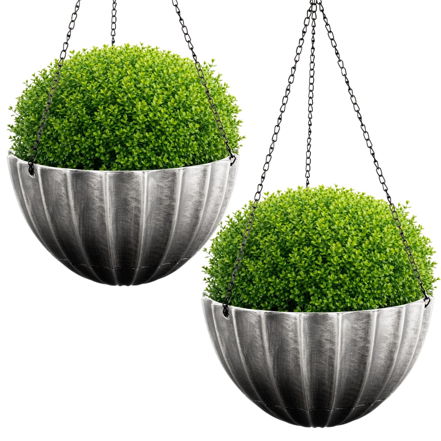 Hanging Planter 2-Pack - 12.5-Inch Durable Plastic Hanging Planters for Indoor Plants or Outdoor Porch Decor with 3 Drainage Holes and Removable Bottom Reservoir by Pure Garden (Gray)